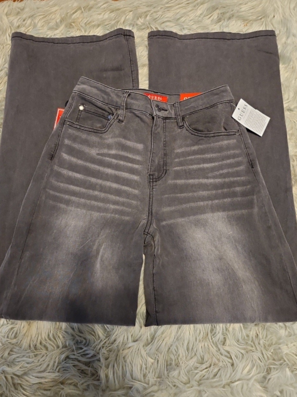 Guess Women's Beth Wide Leg Stretch Grey Wash Denim Jeans- Size 28 x 32